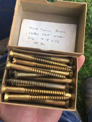 Box Of Brass Flat Head 18 Wood Screws 3 1 - 2” Long