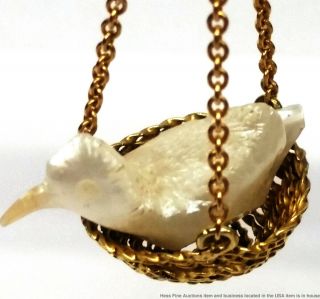 Ultra Rare 14K Gold American River Pearl Nesting Birds Chandelier Earrings 2