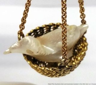 Ultra Rare 14K Gold American River Pearl Nesting Birds Chandelier Earrings 3