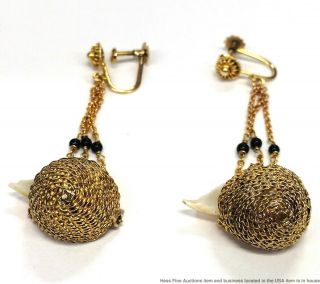 Ultra Rare 14K Gold American River Pearl Nesting Birds Chandelier Earrings 6