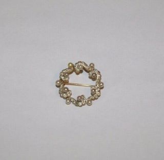 Antique 14k Gold,  Mine Cut Diamond,  And Pearl Brooch Pin