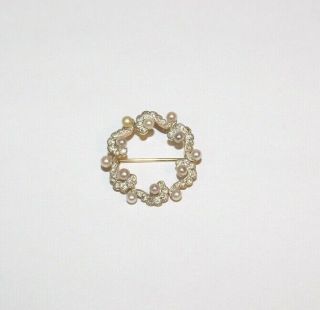 Antique 14K Gold,  Mine Cut Diamond,  and Pearl Brooch Pin 4