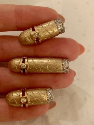 14K YELLOW GOLD VINTAGE CIGAR CUFF - LINKS AND TIE CLIP SET W DIAMONDS AND RUBIES 4