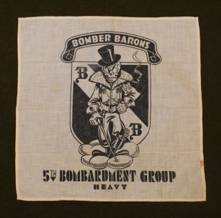 Vtg 1940s Wwii 5th Bomb Group Bomber Barons Bombardment Usaaf Hankerchief Hanky