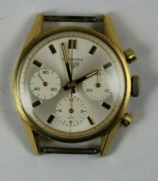 Vintage Heuer Carrera Chronograph Wristwatch Solid 18kt Gold Valjoux 72