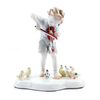 Vintage German Mertzel And Ortloff Porcelain Figurine.  Music Boy With Ducks.