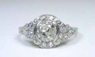 Antique Art Deco Vintage Diamond Engagement Platinum Ring Size 7 Uk - N1/2 Egl Usa