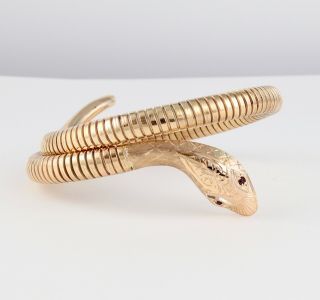 9ct Gold Flexible Snake /serpent Bangle /bracelet By Smith & Pepper C 1973