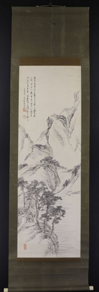 JAPANESE HANGING SCROLL ART Painting Sansui Landscape Asian antique E7583 2