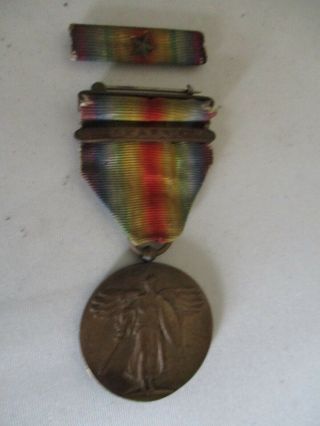 Wwi Victory Medal With France Bar And Ribbon With One Star