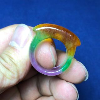 Chinese Handwork Colorful Jadeite Jade Horse Saddle Shape Collectible No.  8 Ring