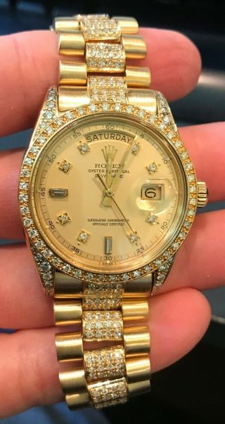 Rolex Day - Date President 36mm 18k Yellow Gold Diamonds Everywhere 1803 Vintage