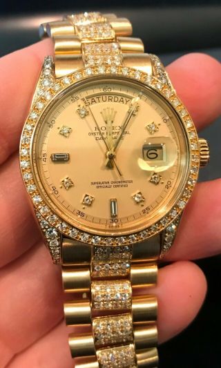 Rolex Day - Date President 36MM 18K YELLOW Gold Diamonds everywhere 1803 Vintage 2