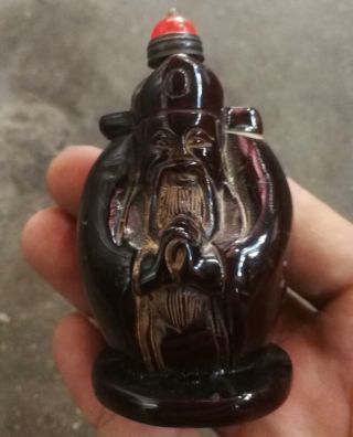 Chinese hand - carved ox horns make lucky Fortune snuff bottle 5