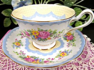 Royal Albert Tea Cup And Saucer Prudence In Blue Rose Bouquet Teacup Lace 1920 