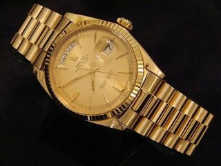 Mens Rolex Day - Date President Solid 18k Yellow Gold Watch Champagne Fluted 1803