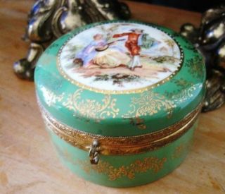 Fabulous Vintage Antiique Germany Sevres Style Porcelain Dresser Trinket Box