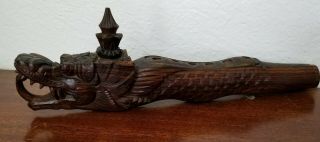 19th/20th C.  Chinese Antique Hand Carved Dragon Flute,  w/ provenance. 2