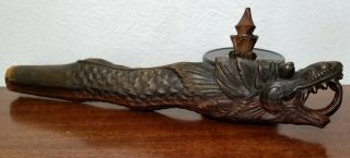 19th/20th C.  Chinese Antique Hand Carved Dragon Flute,  w/ provenance. 4