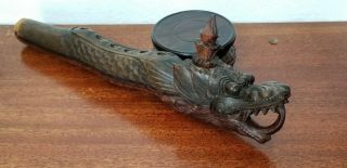 19th/20th C.  Chinese Antique Hand Carved Dragon Flute,  w/ provenance. 6