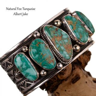 Albert Jake Turquoise Bracelet Cuff Sterling Silver Natural Fox Spiderweb Navajo