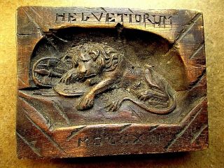 Vintage Victorian Lion Of Lucerne Wooden Carving - Switzerland