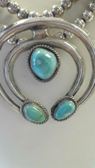 Squash Blossom Necklace Sterling Silver Turquoise Tribal 2 Strand PG 3