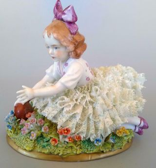 Vintage Sitzendorf Dresden Lace Porcelain Girl Figurine