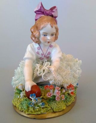 Vintage Sitzendorf Dresden Lace Porcelain Girl Figurine 5