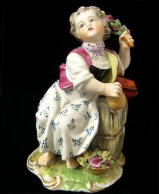 19th C Carl Thieme Potschappel Dresden Germany Porcelain Girl W/ Pillow Figurine