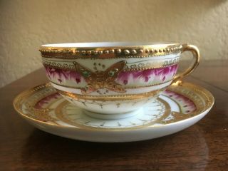 Antique Japan Hand Painted Gold Moriage Butterfly 4 Tea Cups & 5 Saucers