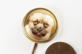 Antique Victorian English 15k Gold Pug Dog Miniature Stickpin By W Ford C1873