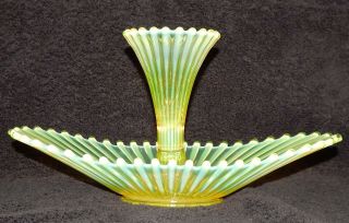 Single Horn Vaseline Opalescent Glass Epergne Uranium