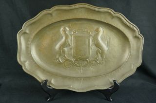 Huge Rare Antique French ? Marked Pewter Oval Figural Dish 14 " [y8 - W7 - A9]