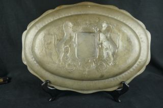 Huge rare antique French ? marked pewter oval figural dish 14 