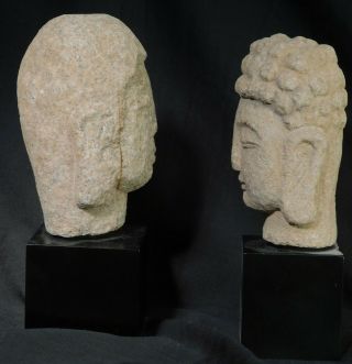 Vintage not ANCIENT Granite LImestone Buddha Heads Carved Natural Stone Bust 80s 4