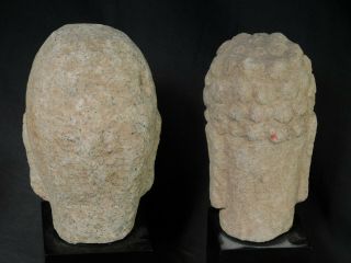 Vintage not ANCIENT Granite LImestone Buddha Heads Carved Natural Stone Bust 80s 5