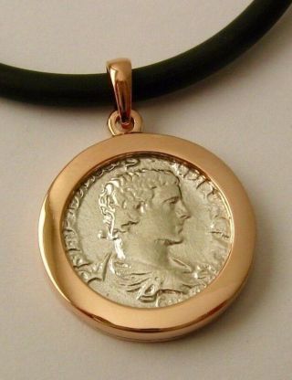 Solid 9k 9ct Rose Gold Frame Ancient Solid Silver Roman Coin Pendant