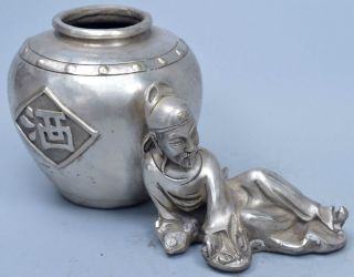 Old Miao Silver Carve Delicate Poet On The Pot Royal Auspicious Special Statue