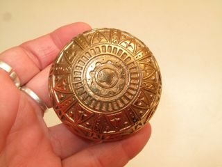 Vtg Antique Arts Deco Eastlake Brass Doorknob Geometric Cross Star Center