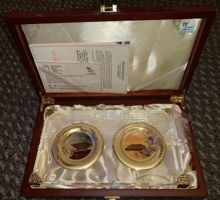 Rare Collectible Shanghai Expo 2010 Gold Plated Copper Dragon And Phoenix Plates