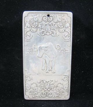 Collectable Handmade Carved Statue Tibet Silver Amulet Pendant Zodiac Cattle