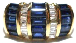 1.  00ct Blue Sapphire, .  45ct Diamond Baguette 14k Yellow Gold Ring Band Sz 8.  25