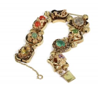 Vintage Portrait & Gems 14k Yellow Gold 8 Slide Charms Bracelet 5