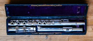 Antique Bonneville 2099 French Professional Silver Head Flute C.  1890