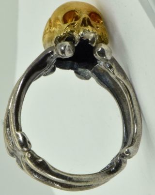 Antique Victorian Memento Mori Skull&bones Gold Plate Sterling Silver Mens Ring