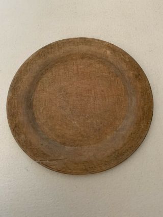 Antique Primitive Treen Sycamore Turned Wood Plate 7.  5” With Initials