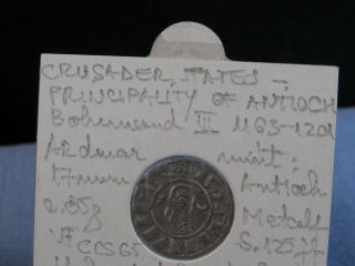 ANCIENT CRUSADER COIN DENAR ANTIOCH BOHEMOND III SILVER 1163 1201 VF 5
