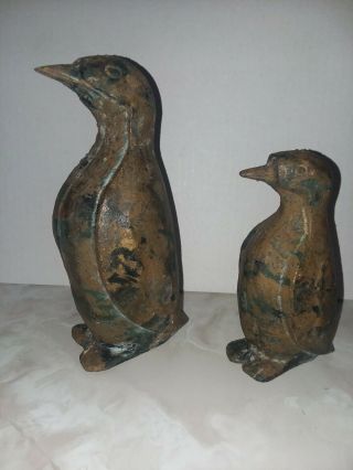 Rare Vintage Antique Cast Iron Standing Penguins Doorstops/figures