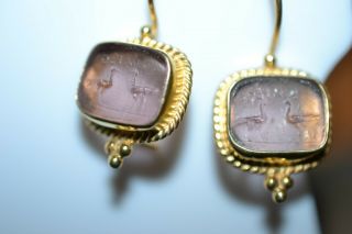 Tagliamonte 925ss Ygp Earrings Etruscan Drop Venetian Cameo Ancient Birds Short